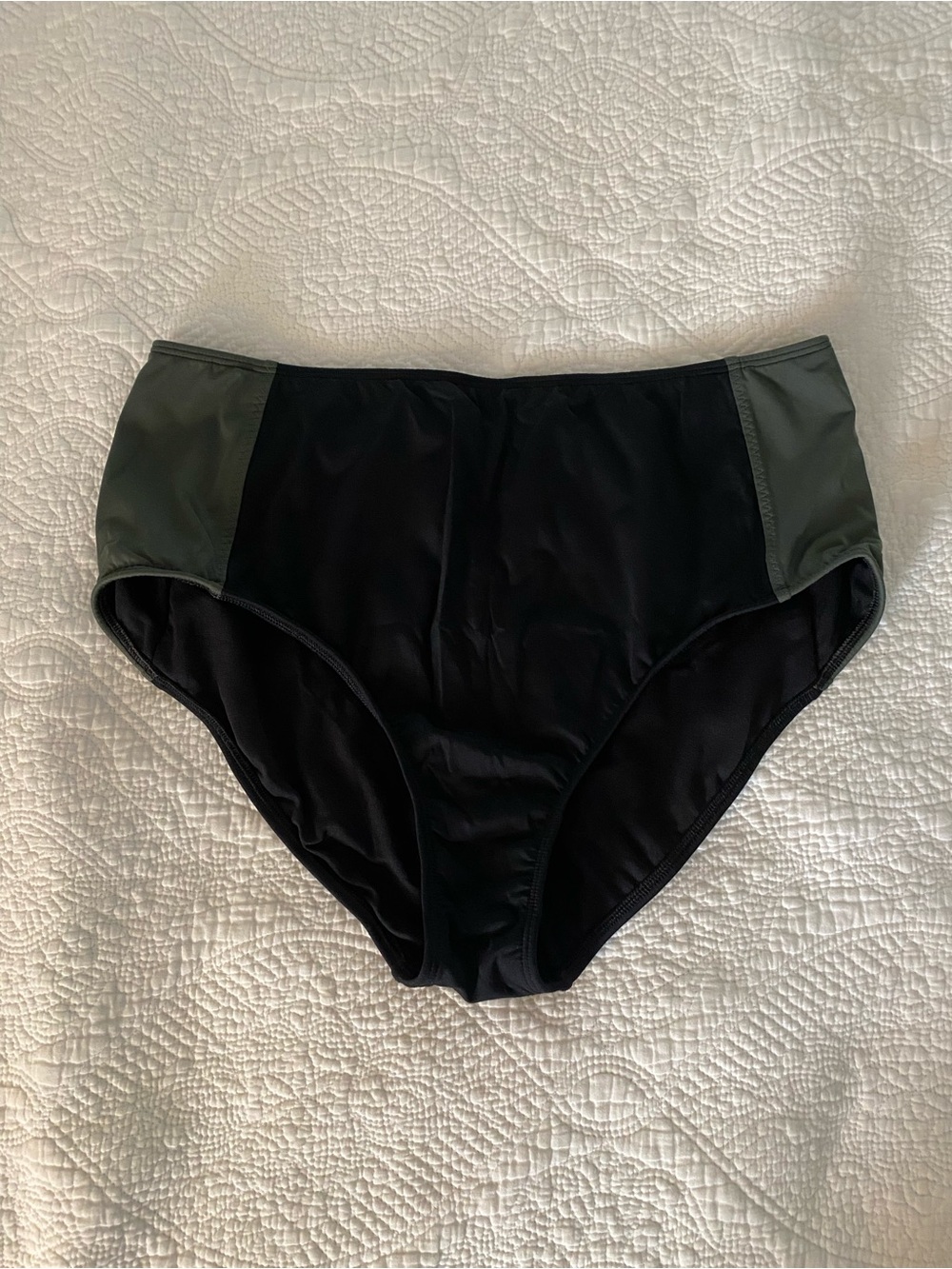 Athleta Black & Olive Green High Waist Swim Bottom XL